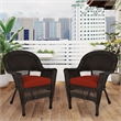 Jeco Wicker Chair in Espresso with Red Cushion (Set of 2)