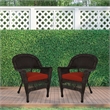 Jeco Wicker Chair in Espresso with Red Cushion (Set of 2)