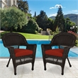 Jeco Wicker Chair in Espresso with Red Cushion (Set of 2)