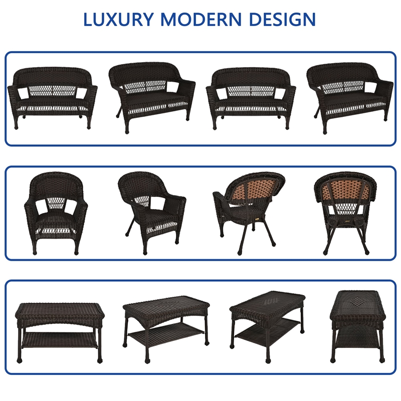 Jeco 4 Piece Resin Wicker Modern Patio Sofa Set in Espresso