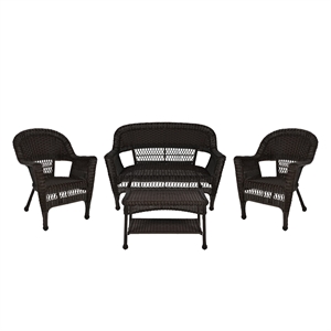 Jeco 4 Piece Resin Wicker Modern Patio Sofa Set in Espresso