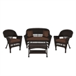 Jeco 4pc Wicker Conversation Set in Espresso with Cocoa Brown Cushions