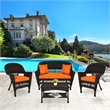 Jeco 4pc Wicker Conversation Set in Espresso with Brick Orange Cushions