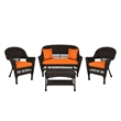 Jeco 4pc Wicker Conversation Set in Espresso with Brick Orange Cushions