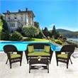 Jeco 4pc Wicker Conversation Set in Espresso with Green Cushions
