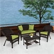 Jeco 4pc Wicker Conversation Set in Espresso with Green Cushions