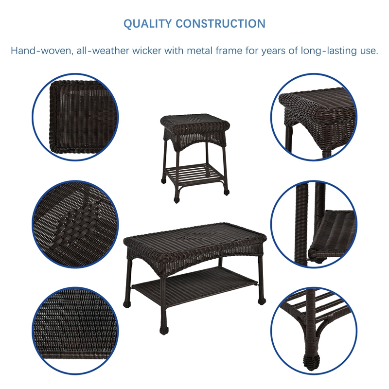 Jeco 5 Piece Resin Wicker Modern Patio Sofa Set in Espresso