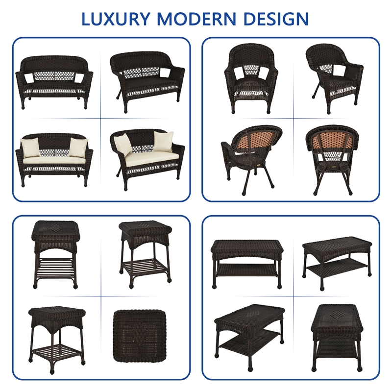 Jeco 5 Piece Resin Wicker Modern Patio Sofa Set in Espresso