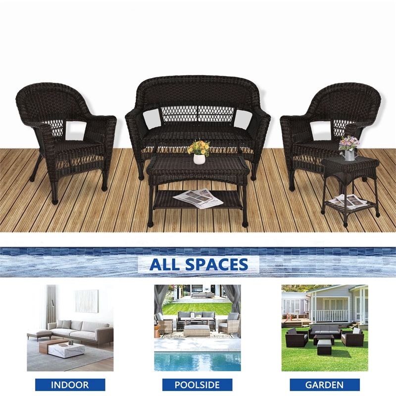 Jeco 5 Piece Resin Wicker Modern Patio Sofa Set in Espresso