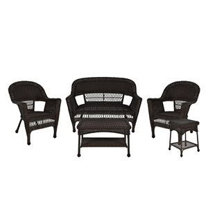 Jeco 5 Piece Resin Wicker Modern Patio Sofa Set in Espresso