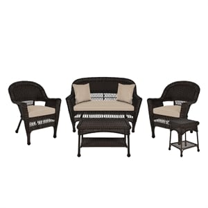 Jeco 5pc Wicker Conversation Set in Espresso with Tan Cushion
