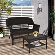 Jeco Wicker Patio Love Seat and Coffee Table Set in Espresso without Cushion