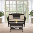 Jeco Wicker Patio Love Seat and Coffee Table Set in Espresso with Tan Cushion