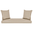 Jeco Wicker Patio Love Seat and Coffee Table Set in Espresso with Tan Cushion