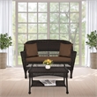 Jeco Wicker Patio Love Seat and Coffee Table Set in Espresso with Brown Cushion