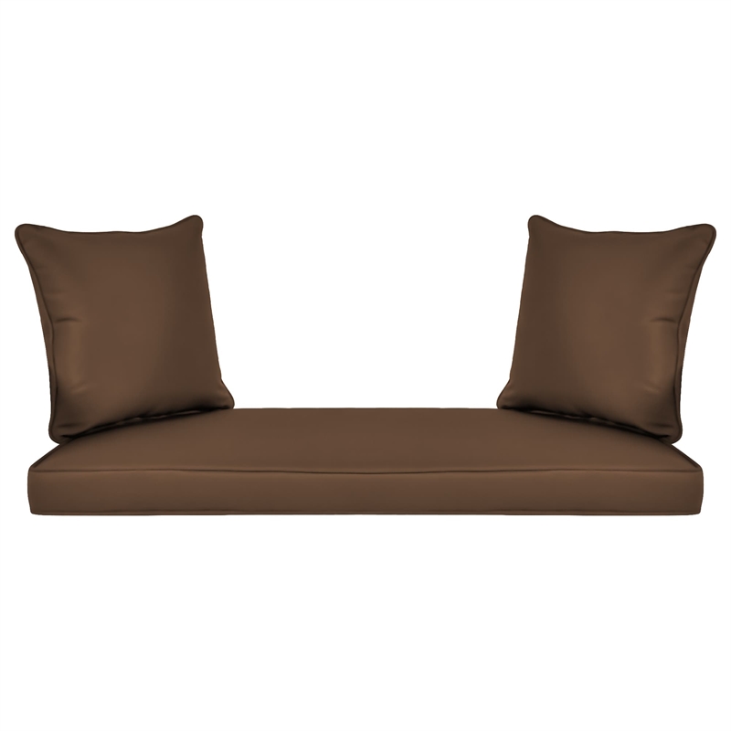 Jeco Wicker Patio Love Seat and Coffee Table Set in Espresso with Brown Cushion