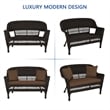 Jeco Wicker Patio Love Seat and Coffee Table Set in Espresso with Brown Cushion