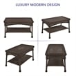 Jeco Wicker Patio Love Seat and Coffee Table Set in Espresso with Brown Cushion