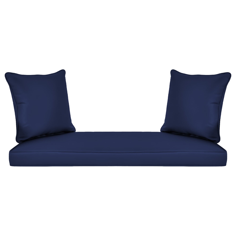 Jeco Wicker Patio Love Seat and Coffee Table Set in Espresso with Blue Cushion