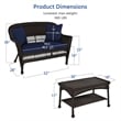 Jeco Wicker Patio Love Seat and Coffee Table Set in Espresso with Blue Cushion