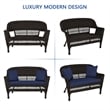 Jeco Wicker Patio Love Seat and Coffee Table Set in Espresso with Blue Cushion