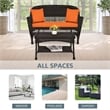 Jeco Wicker Patio Love Seat and Coffee Table Set in Espresso with Orange Cushion