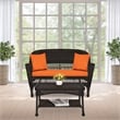 Jeco Wicker Patio Love Seat and Coffee Table Set in Espresso with Orange Cushion