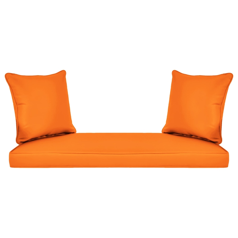 Jeco Wicker Patio Love Seat and Coffee Table Set in Espresso with Orange Cushion