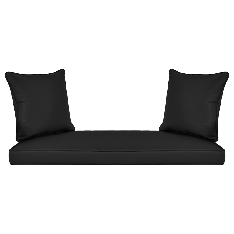 Jeco Wicker Patio Love Seat and Coffee Table Set in Espresso with Black Cushion