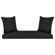Jeco Wicker Patio Love Seat and Coffee Table Set in Espresso with Black Cushion
