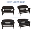 Jeco Wicker Patio Love Seat and Coffee Table Set in Espresso with Black Cushion