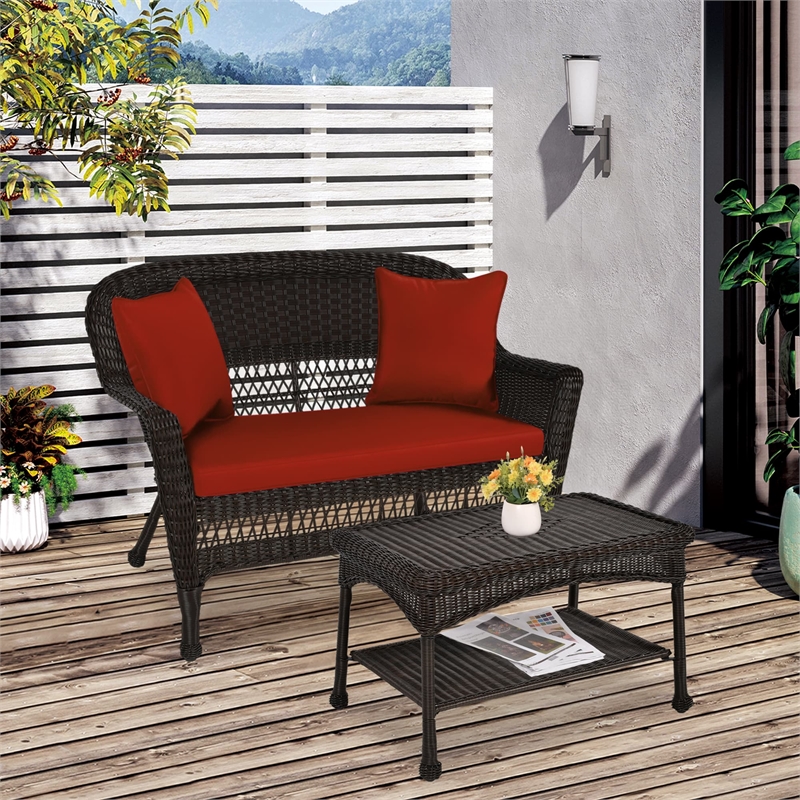 Jeco Wicker Patio Love Seat and Coffee Table Set