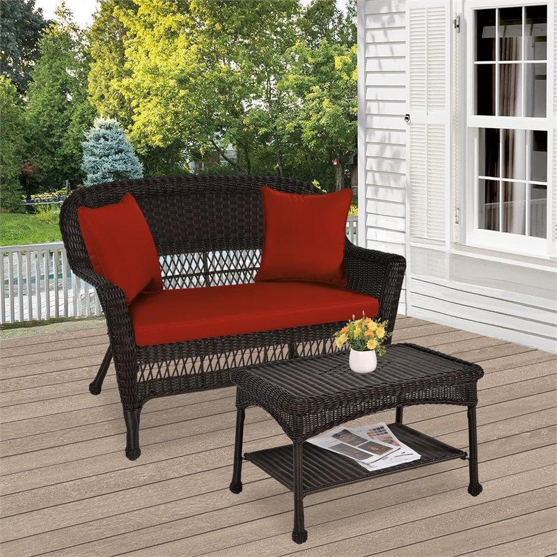 Jeco Wicker Patio Love Seat and Coffee Table Set