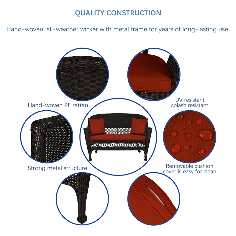 Jeco Wicker Patio Love Seat and Coffee Table Set