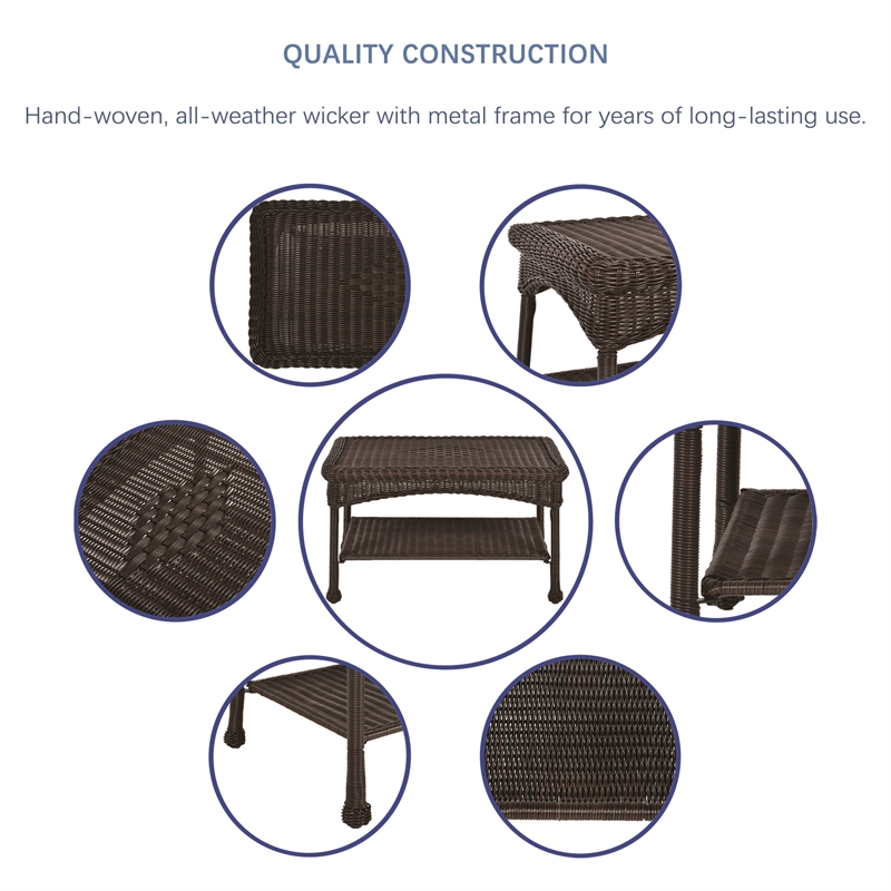 Jeco Wicker Patio Love Seat and Coffee Table Set