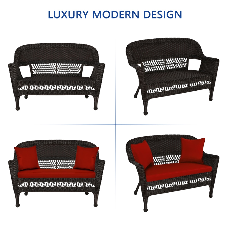 Jeco Wicker Patio Love Seat and Coffee Table Set