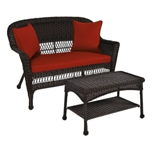 Jeco Wicker Patio Love Seat and Coffee Table Set