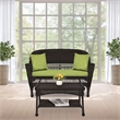 Jeco Wicker Patio Love Seat and Coffee Table Set in Espresso with Green Cushion