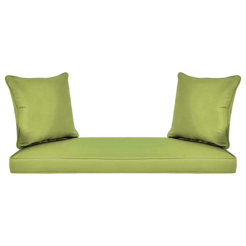 Jeco Wicker Patio Love Seat and Coffee Table Set in Espresso with Green Cushion