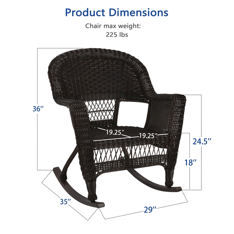 Jeco Resin Wicker Patio Rocker in Espresso (Set of 2)