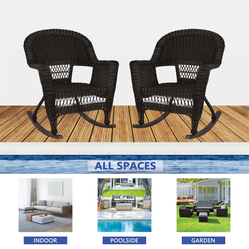Jeco Resin Wicker Patio Rocker in Espresso (Set of 2)