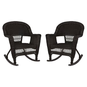 Jeco Resin Wicker Patio Rocker in Espresso (Set of 2)