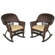 Jeco Rocker Wicker Chair in Espresso with Tan Cushion (Set of 2)
