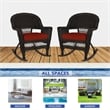 Jeco Rocker Wicker Chair in Espresso with Red Cushion (Set of 2)