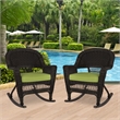 Jeco Rocker Wicker Chair in Espresso with Green Cushion (Set of 2)