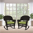 Jeco Rocker Wicker Chair in Espresso with Green Cushion (Set of 2)