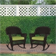 Jeco Rocker Wicker Chair in Espresso with Green Cushion (Set of 2)