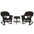 Jeco 3 Piece Resin Wicker Outdoor Patio Rocker Chair Set in Espresso