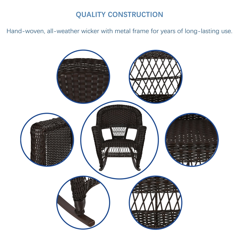 Jeco 3 Piece Resin Wicker Outdoor Patio Rocker Chair Set in Espresso