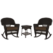 Jeco 3pc Wicker Rocker Chair Set in Espresso with Brown Cushion